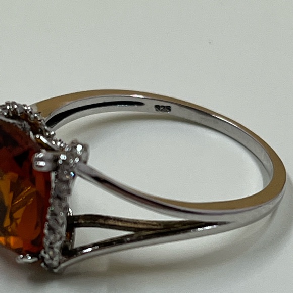 Large Sterling Silver 925 Stamped Amber Crystal with Halo Ring - Picture 7 of 9